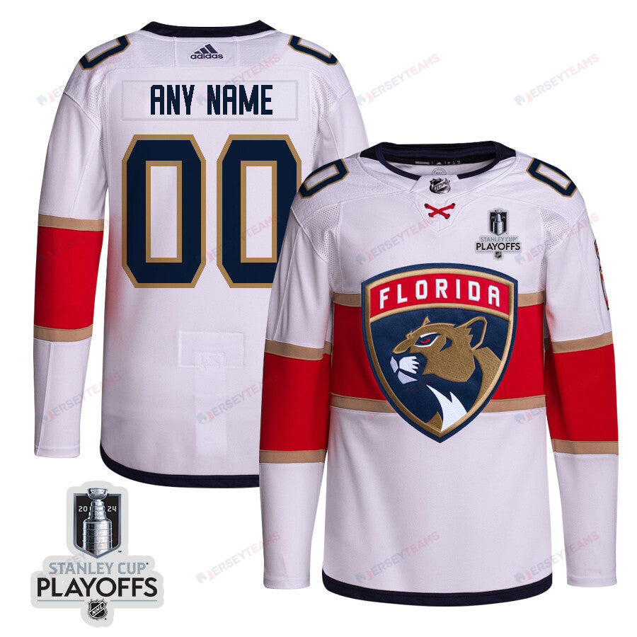 Florida Panthers 2024 NHL Playoffs Patch Away Jersey Customized - Men, White