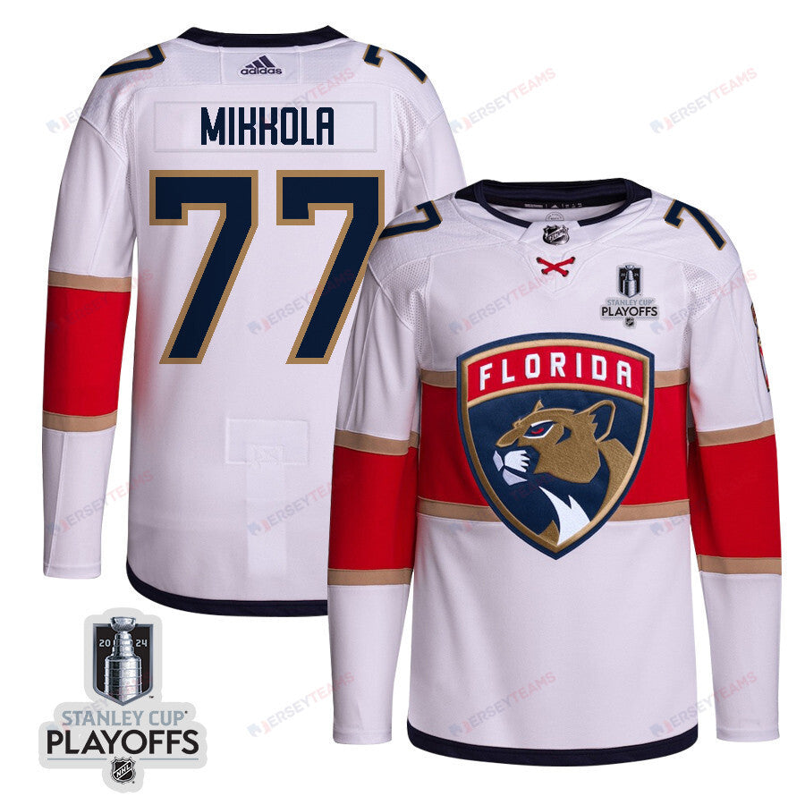 Niko Mikkola 77 Florida Panthers 2024 NHL Playoffs Patch Away Jersey Customized - Men, White