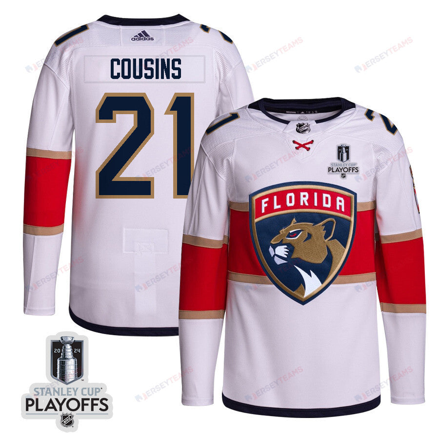 Nick Cousins 21 Florida Panthers 2024 NHL Playoffs Patch Away Jersey Customized - Men, White