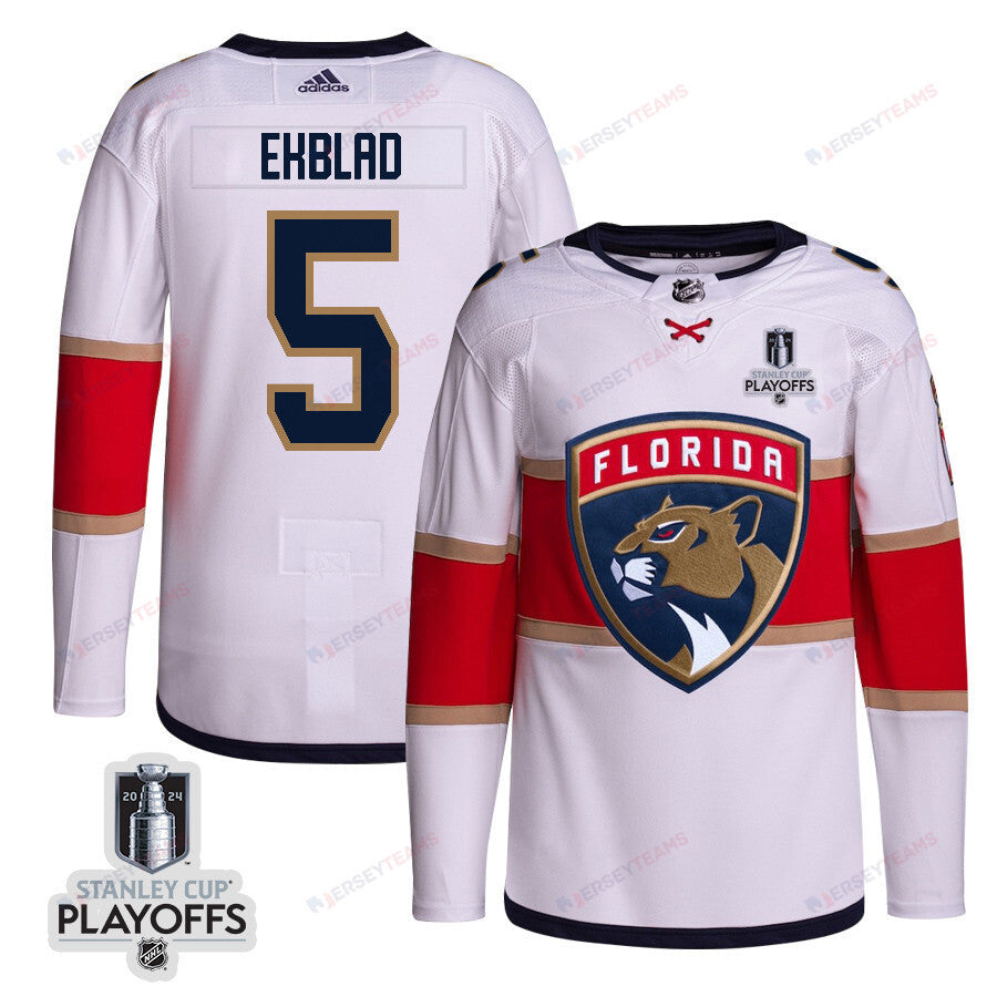 Aaron Ekblad 5 Florida Panthers 2024 NHL Playoffs Patch Away Jersey Customized - Men, White