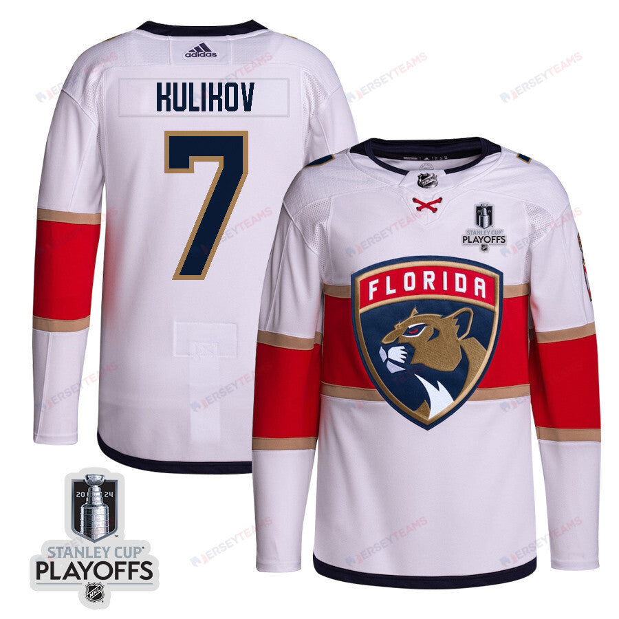 Dmitry Kulikov 7 Florida Panthers 2024 NHL Playoffs Patch Away Jersey Customized - Men, White