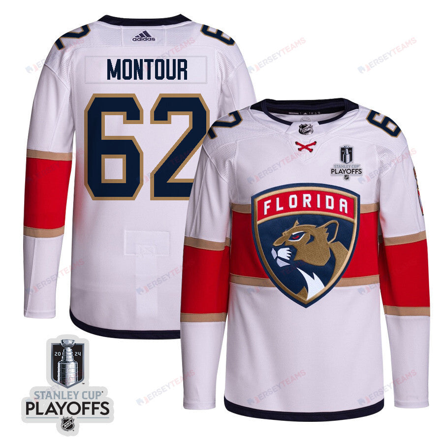 Brandon Montour 62 Florida Panthers 2024 NHL Playoffs Patch Away Jersey Customized - Men, White
