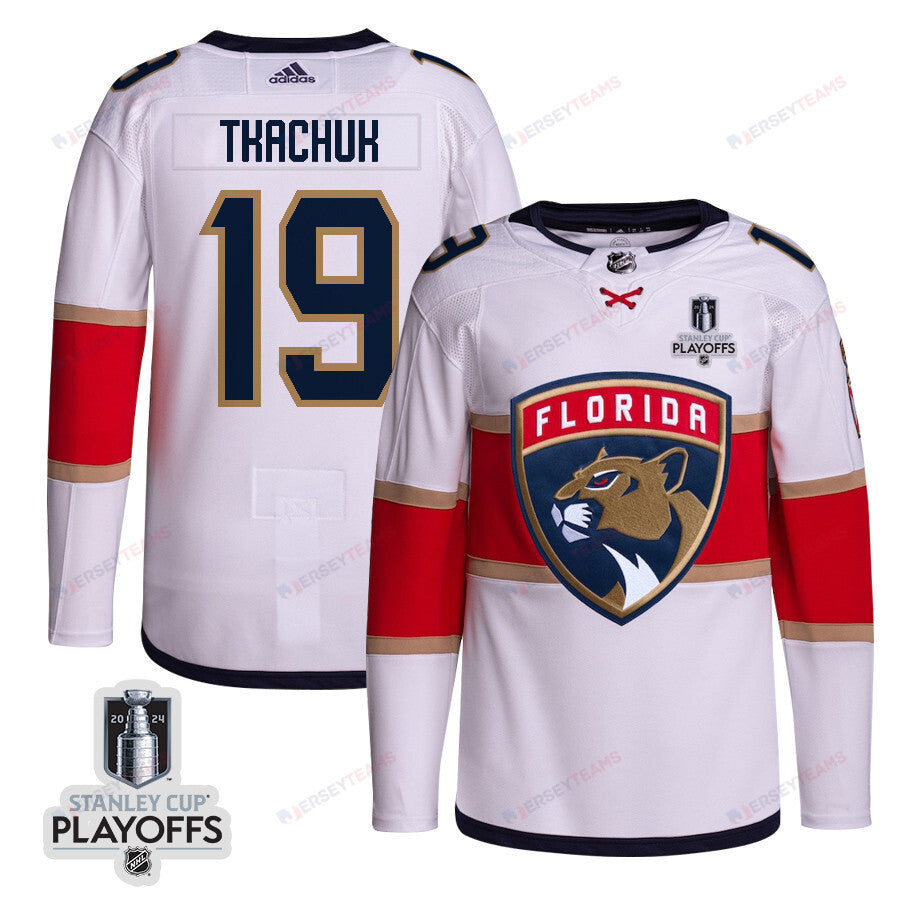 Matthew Tkachuk 19 Florida Panthers 2024 NHL Playoffs Patch Away Jersey Customized - Men, White