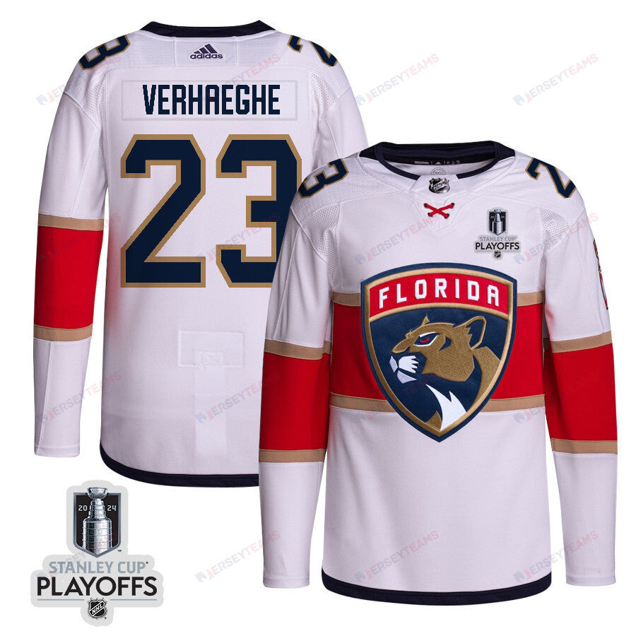 Carter Verhaeghe 23 Florida Panthers 2024 NHL Playoffs Patch Away Jersey Customized - Men, White