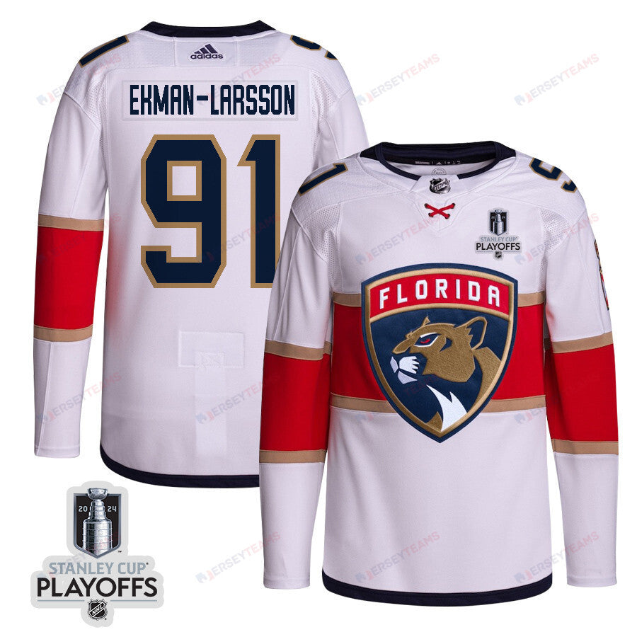 Oliver Ekman-Larsson 91 Florida Panthers 2024 NHL Playoffs Patch Away Jersey Customized - Men, White