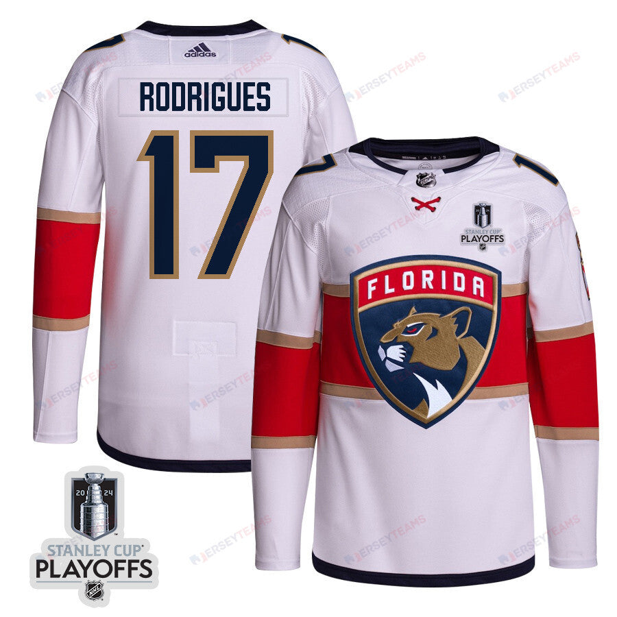 Evan Rodrigues 17 Florida Panthers 2024 NHL Playoffs Patch Away Jersey Customized - Men, White
