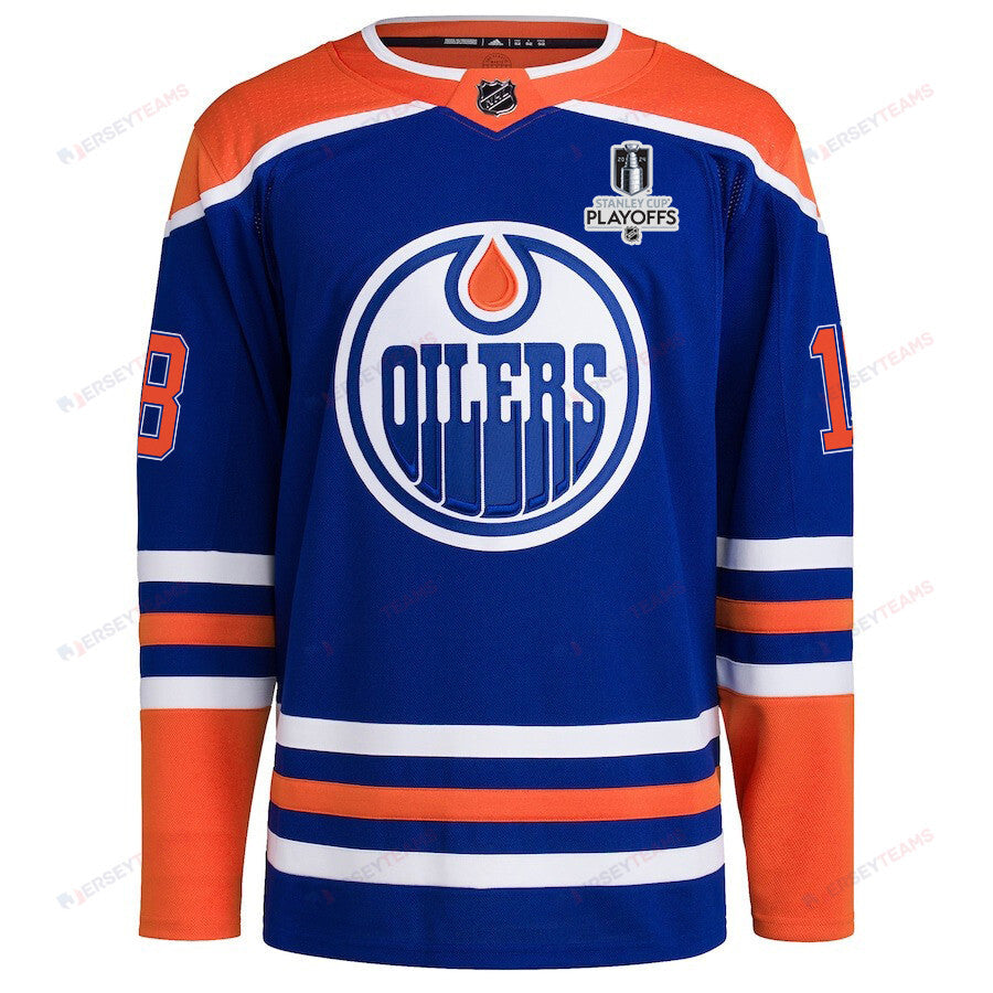 Zach Hyman 18 Edmonton Oilers 2024 NHL Playoffs Patch Home Jersey - Men