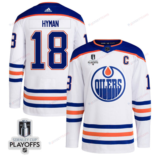 Zach Hyman 18 Edmonton Oilers 2024 NHL Playoffs Patch Away Jersey - Men, White