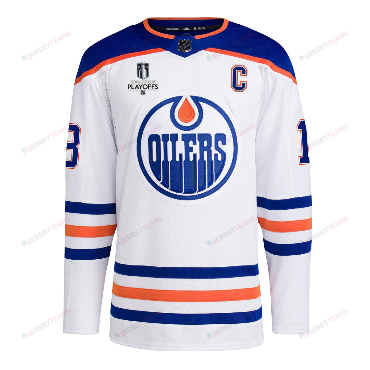 Zach Hyman 18 Edmonton Oilers 2024 NHL Playoffs Patch Away Jersey - Men, White