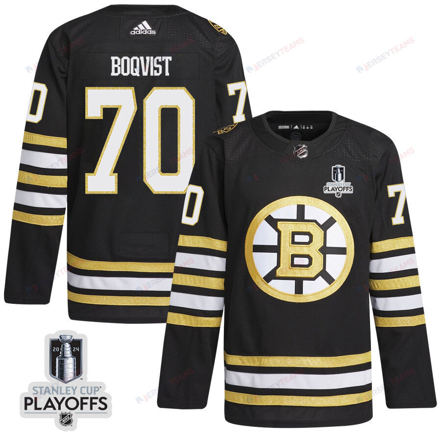 Jesper Boqvist 70 Boston Bruins 2024 NHL Playoffs Patch Home Jersey - Men, Black