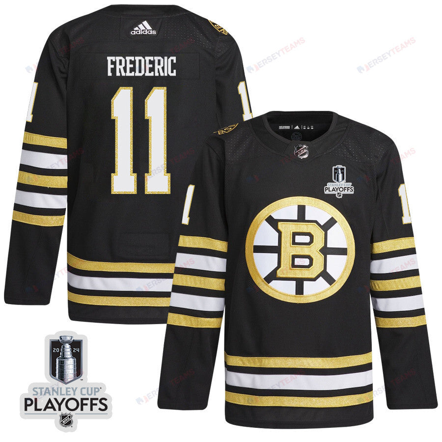 Trent Frederic 11 Boston Bruins 2024 NHL Playoffs Patch Home Jersey - Men, Black