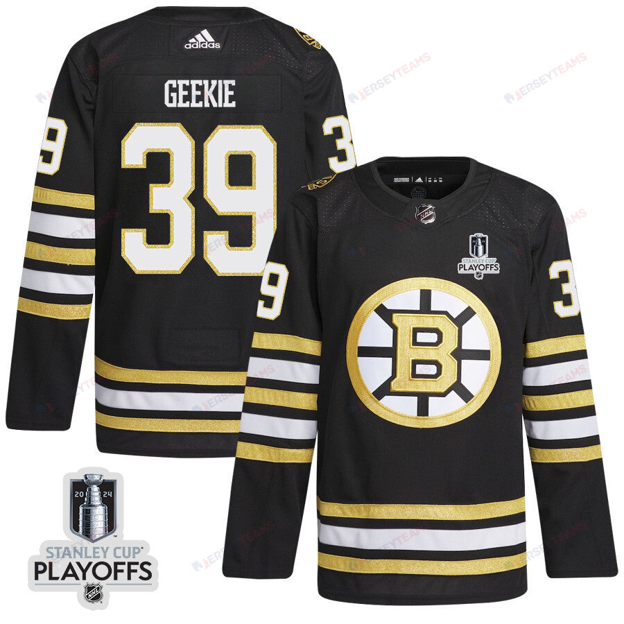Morgan Geekie 39 Boston Bruins 2024 NHL Playoffs Patch Home Jersey - Men, Black