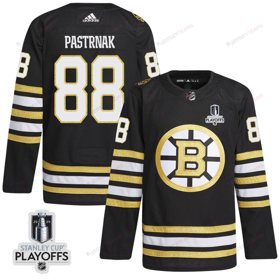 David Pastrnak 88 Boston Bruins 2024 NHL Playoffs Patch Home Jersey - Men, Black