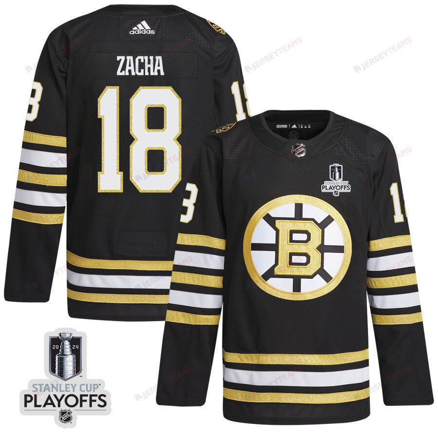Pavel Zacha 18 Boston Bruins 2024 NHL Playoffs Patch Home Jersey - Men, Black