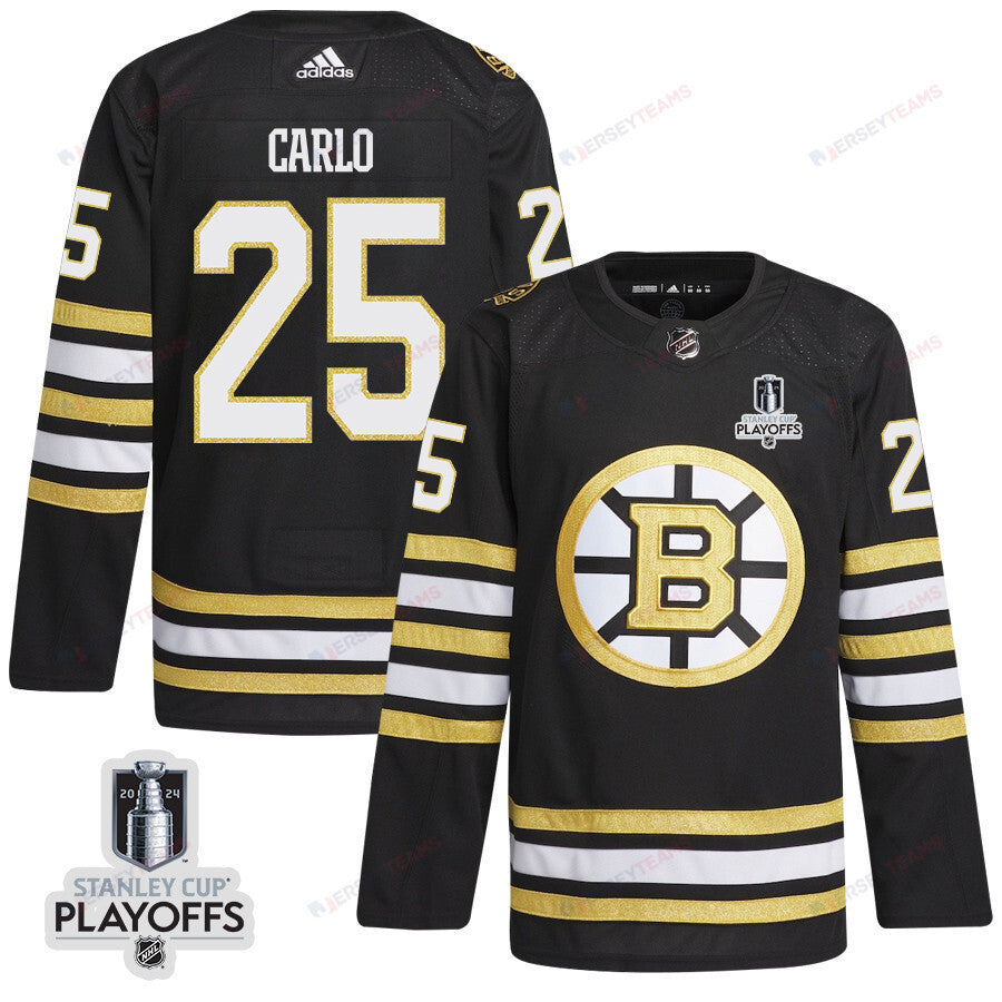 Brandon Carlo 25 Boston Bruins 2024 NHL Playoffs Patch Home Jersey - Men, Black