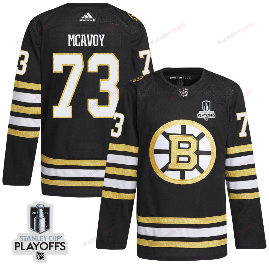 Charlie McAvoy 73 Boston Bruins 2024 NHL Playoffs Patch Home Jersey - Men, Black