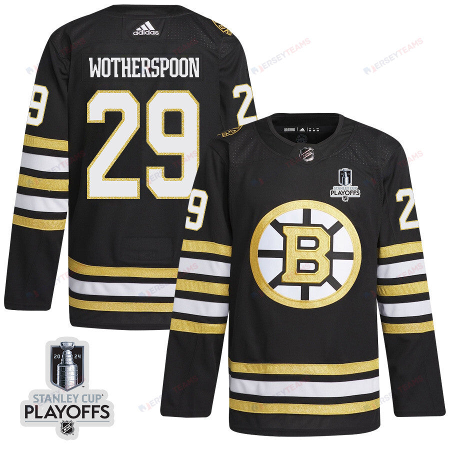 Parker Wotherspoon 29 Boston Bruins 2024 NHL Playoffs Patch Home Jersey - Men, Black