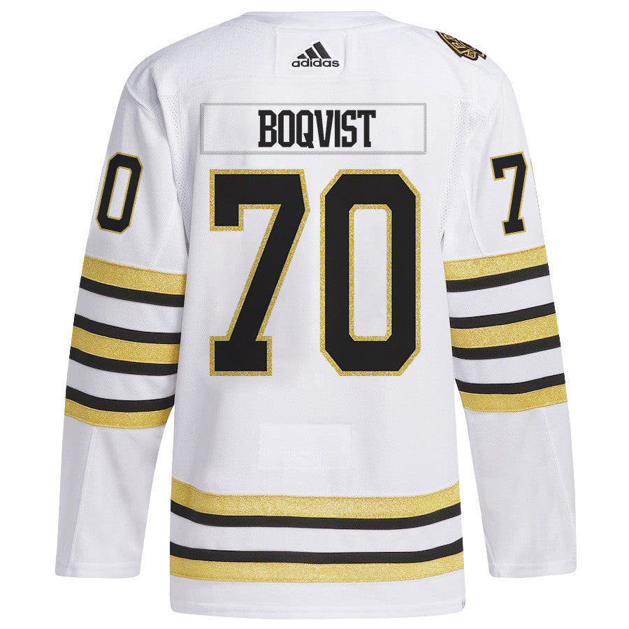 Jesper Boqvist 70 Boston Bruins 2024 NHL Playoffs Patch Away Jersey - Men, White