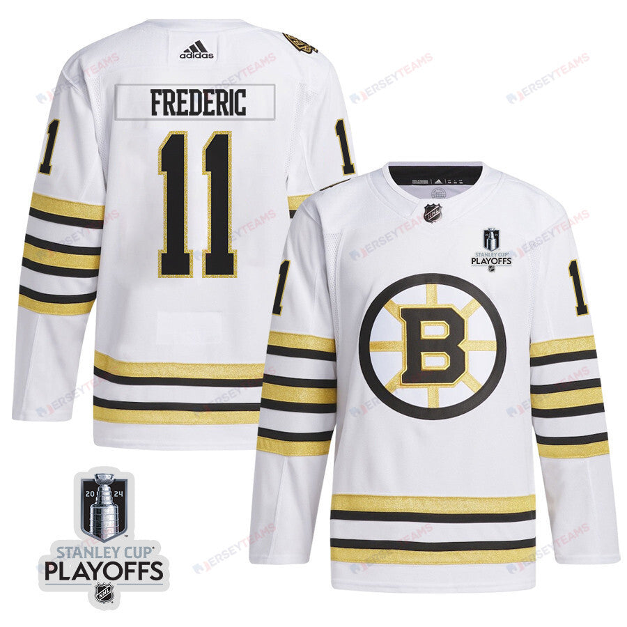 Trent Frederic 11 Boston Bruins 2024 NHL Playoffs Patch Away Jersey - Men, White