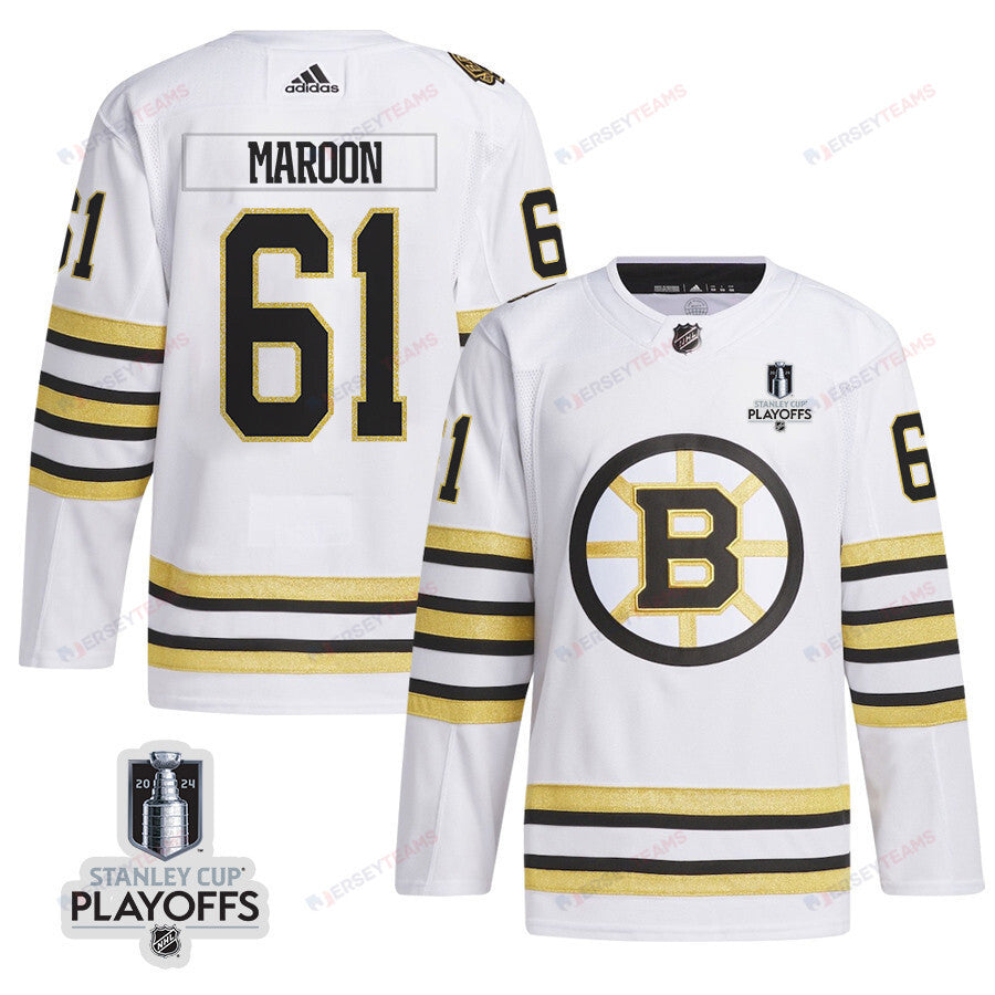 Pat Maroon 61 Boston Bruins 2024 NHL Playoffs Patch Away Jersey - Men, White