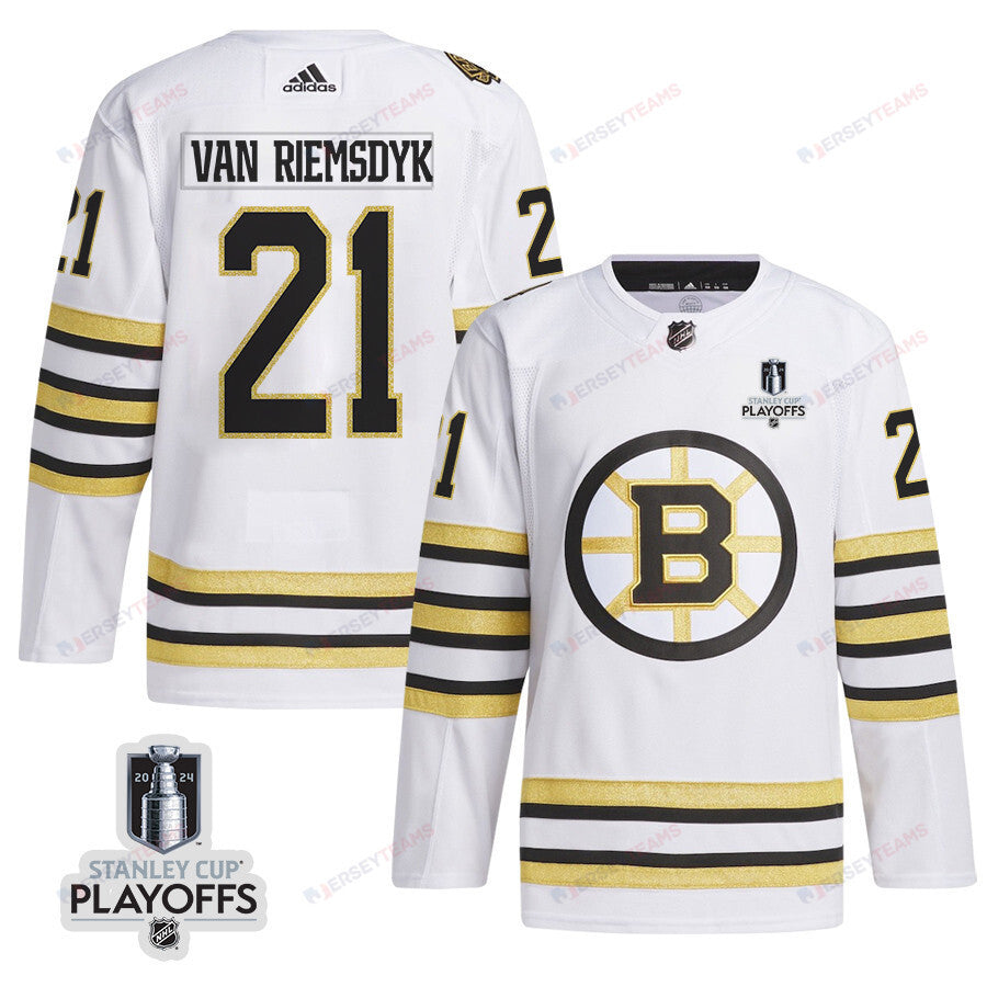 James van Riemsdyk 21 Boston Bruins 2024 NHL Playoffs Patch Away Jersey - Men, White