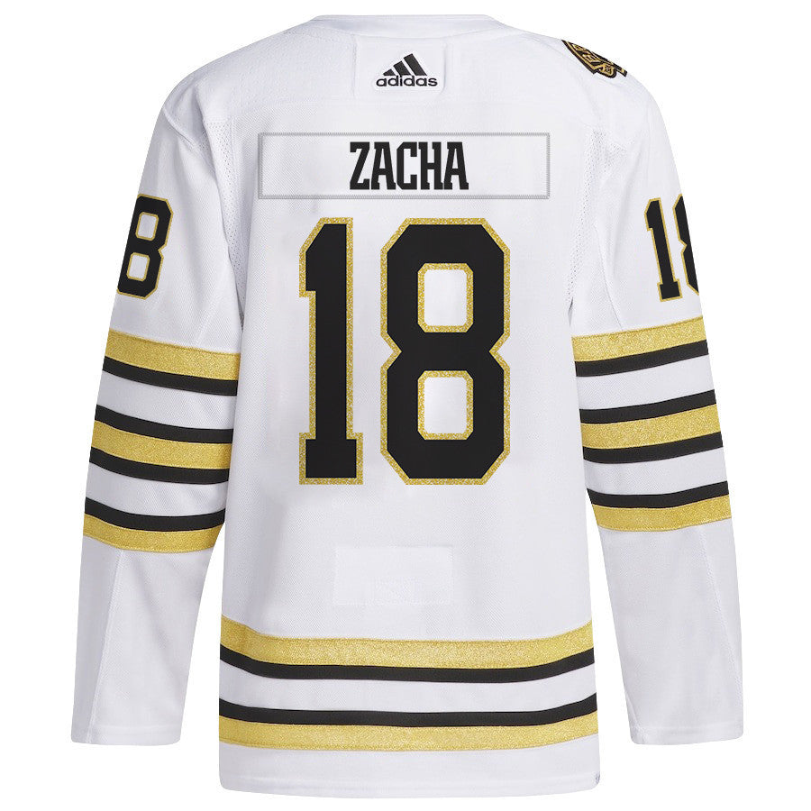 Pavel Zacha 18 Boston Bruins 2024 NHL Playoffs Patch Away Jersey - Men, White