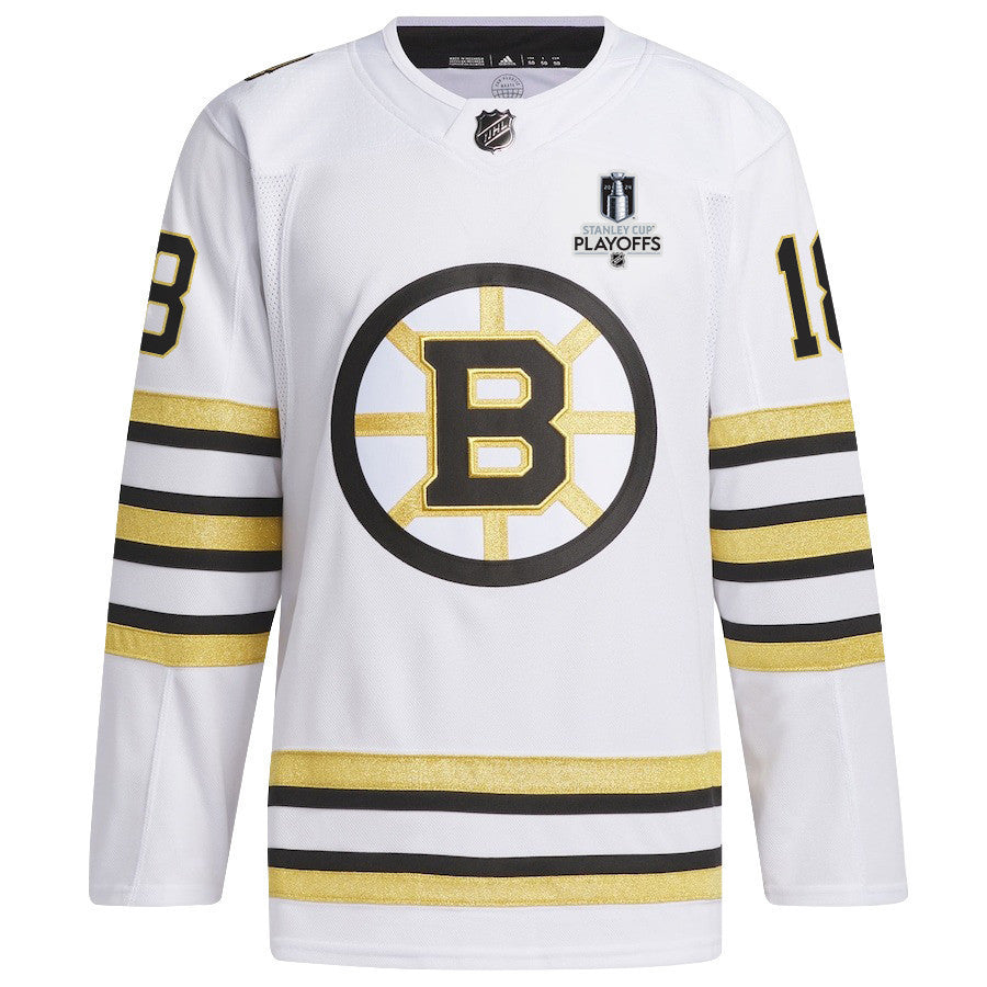 Pavel Zacha 18 Boston Bruins 2024 NHL Playoffs Patch Away Jersey - Men, White