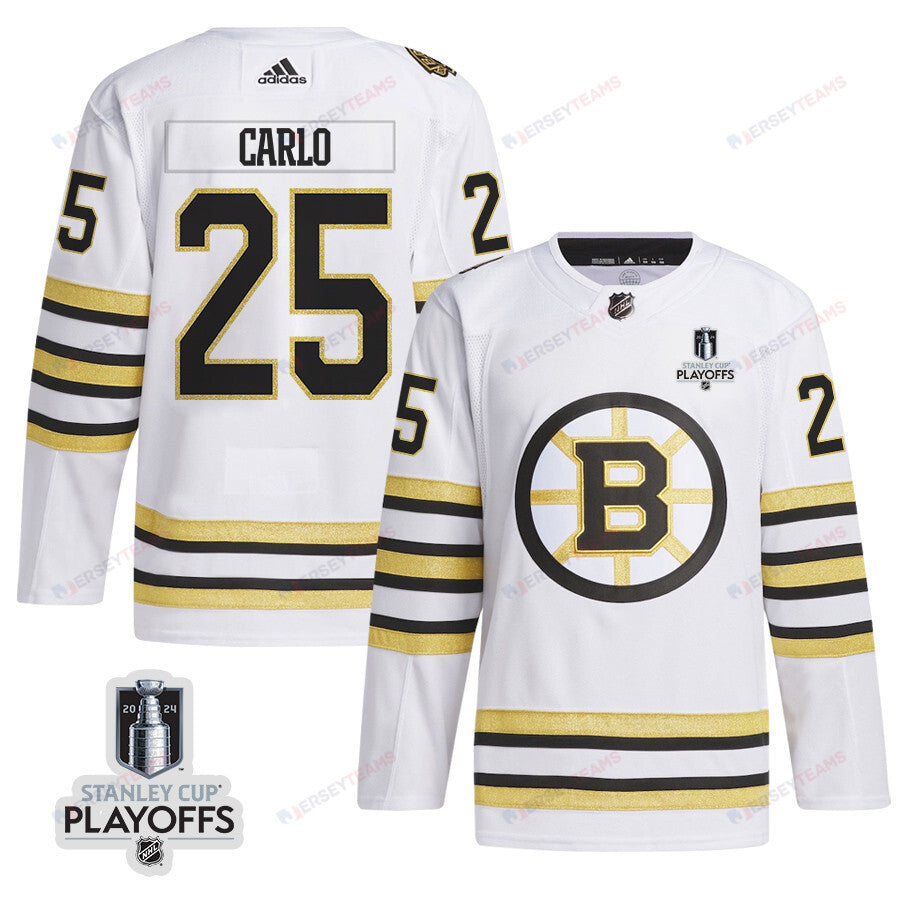 Brandon Carlo 25 Boston Bruins 2024 NHL Playoffs Patch Away Jersey - Men, White