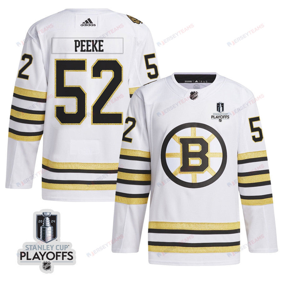 Andrew Peeke 52 Boston Bruins 2024 NHL Playoffs Patch Away Jersey - Men, White