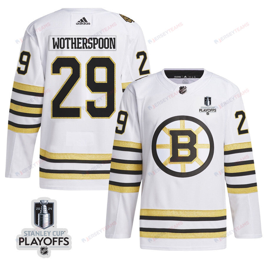 Parker Wotherspoon 29 Boston Bruins 2024 NHL Playoffs Patch Away Jersey - Men, White
