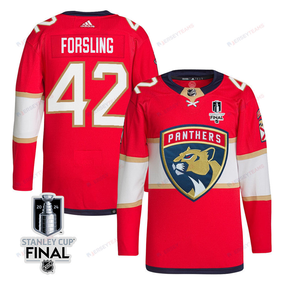 Gustav Forsling 42 Florida Panthers 2024 STANLEY CUP Final Home Breakaway Jersey - Men, Red