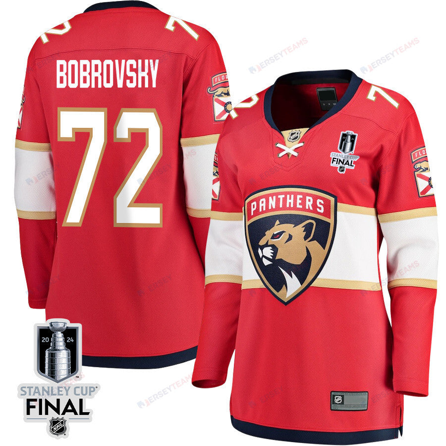Sergei Bobrovsky 72 Florida Panthers 2024 STANLEY CUP Final Women's Home Breakaway Jersey - Red