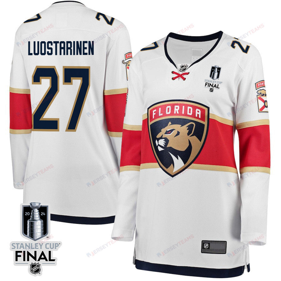 Eetu Luostarinen 27 Florida Panthers 2024 STANLEY CUP Final Women's Away Breakaway Jersey - White