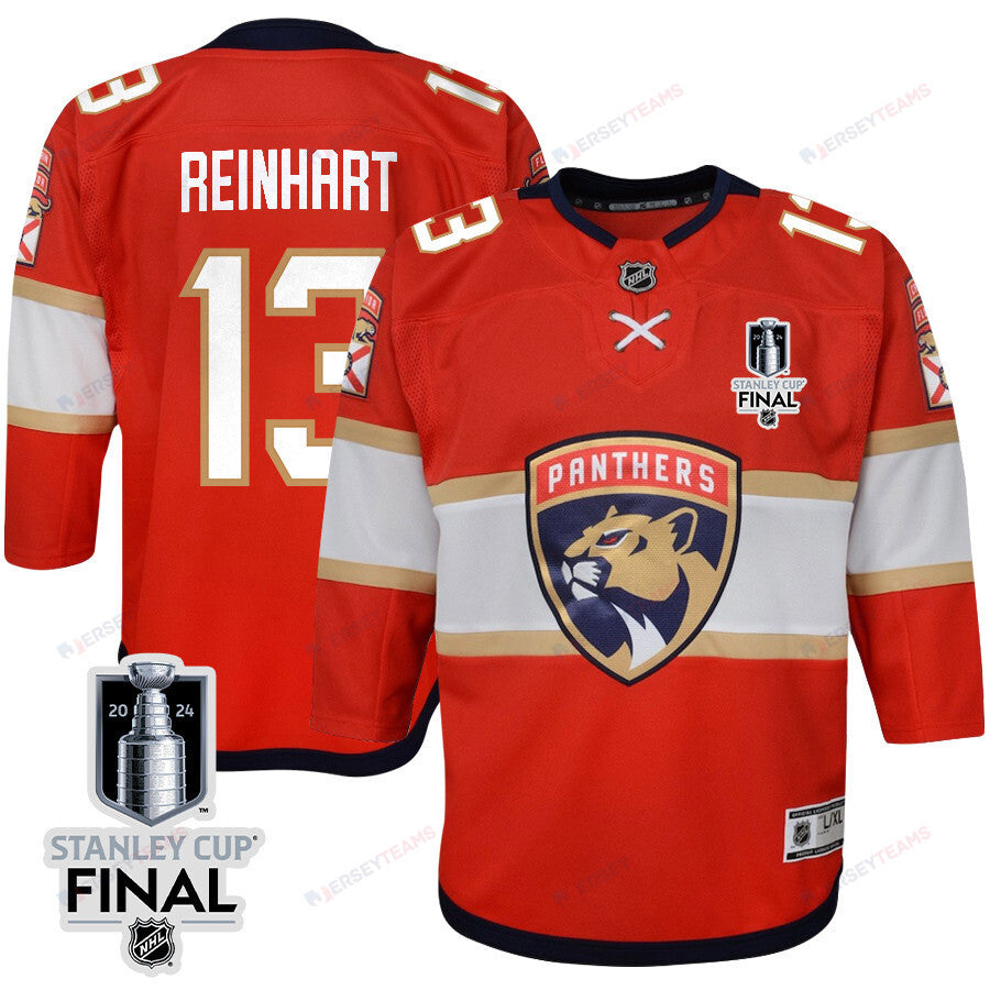Sam Reinhart 13 Florida Panthers 2024 STANLEY CUP Final Youth Home Breakaway Jersey - Red