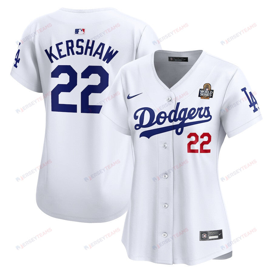 Clayton Kershaw 22 Los Angeles Dodgers Women's 2024 World Series Limited Player Jersey - White