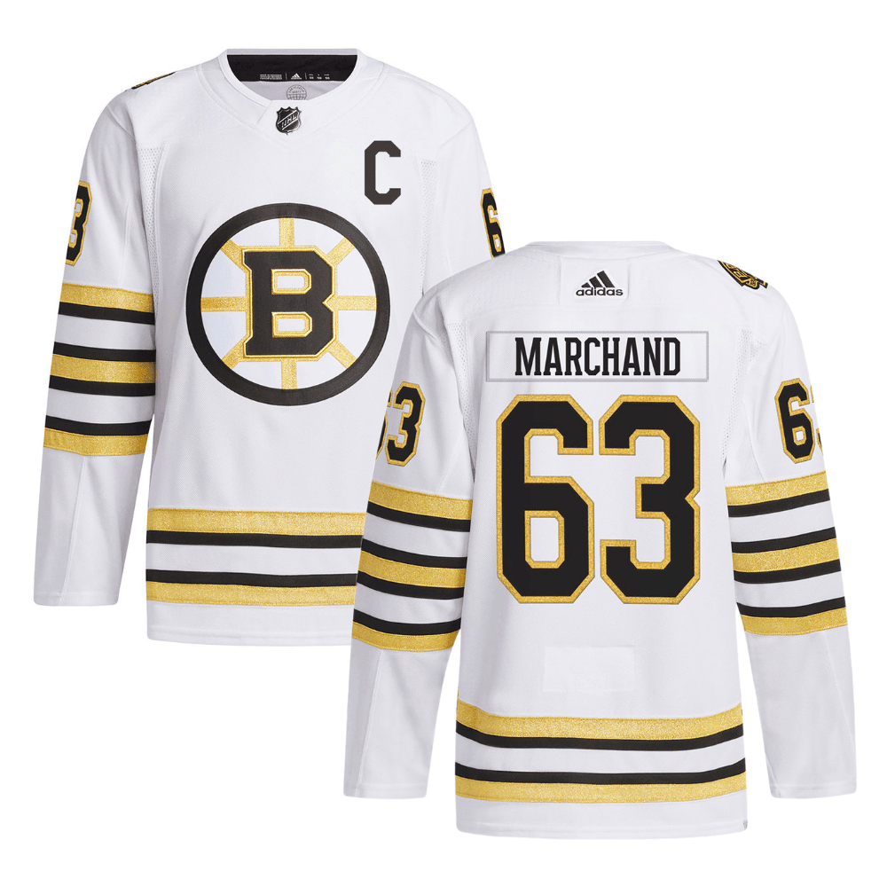 Brad Marchand 63 Boston Bruins 100th Anniversary Primegreen Away Men Jersey - White