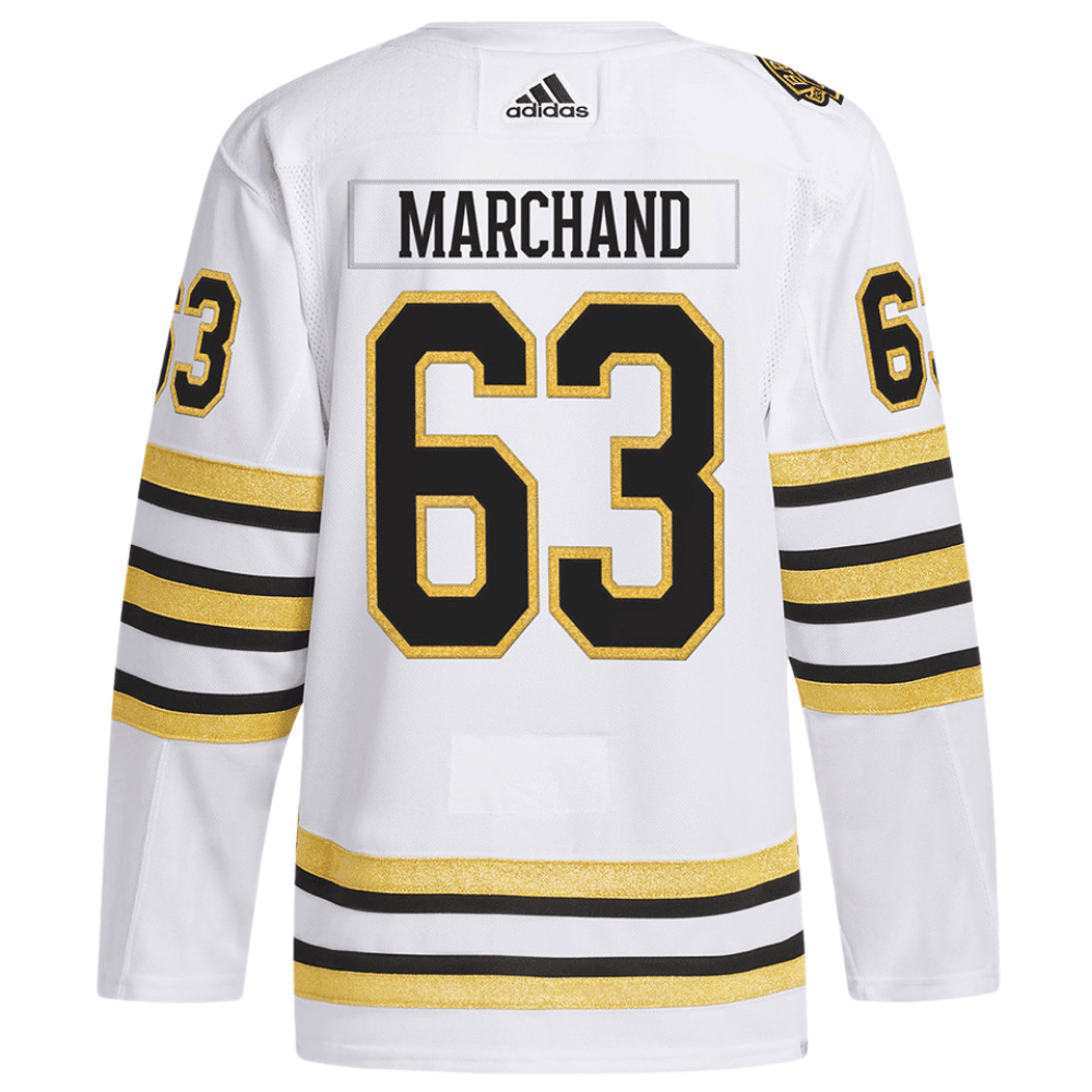 Brad Marchand 63 Boston Bruins 100th Anniversary Primegreen Away Men Jersey - White