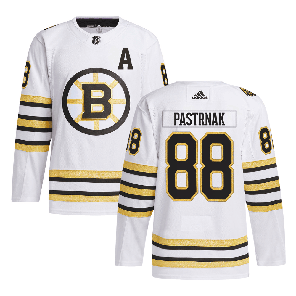 David Pastrňák 88 Boston Bruins 100th Anniversary Primegreen Away Men Jersey - White