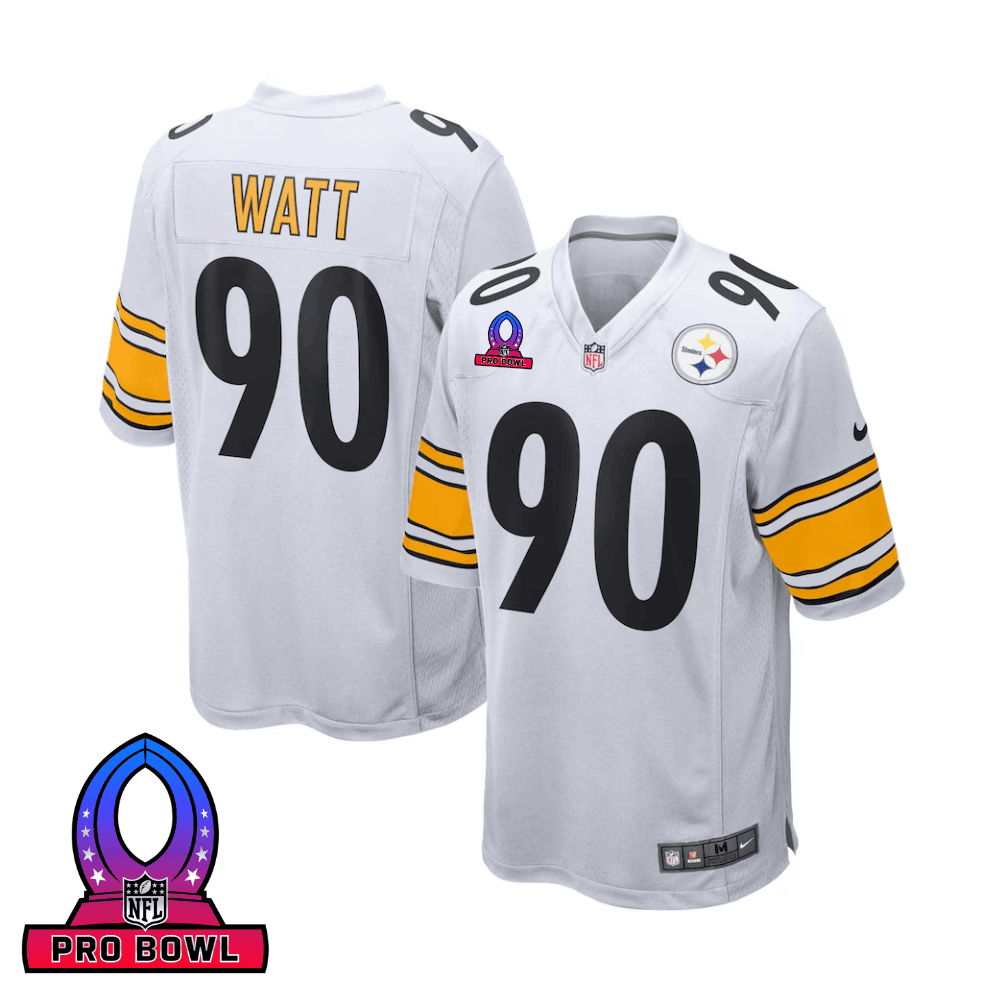 T.J. Watt 90 Pittsburgh Steelers 2025 Pro Bowl Patch Game Men Jersey - White