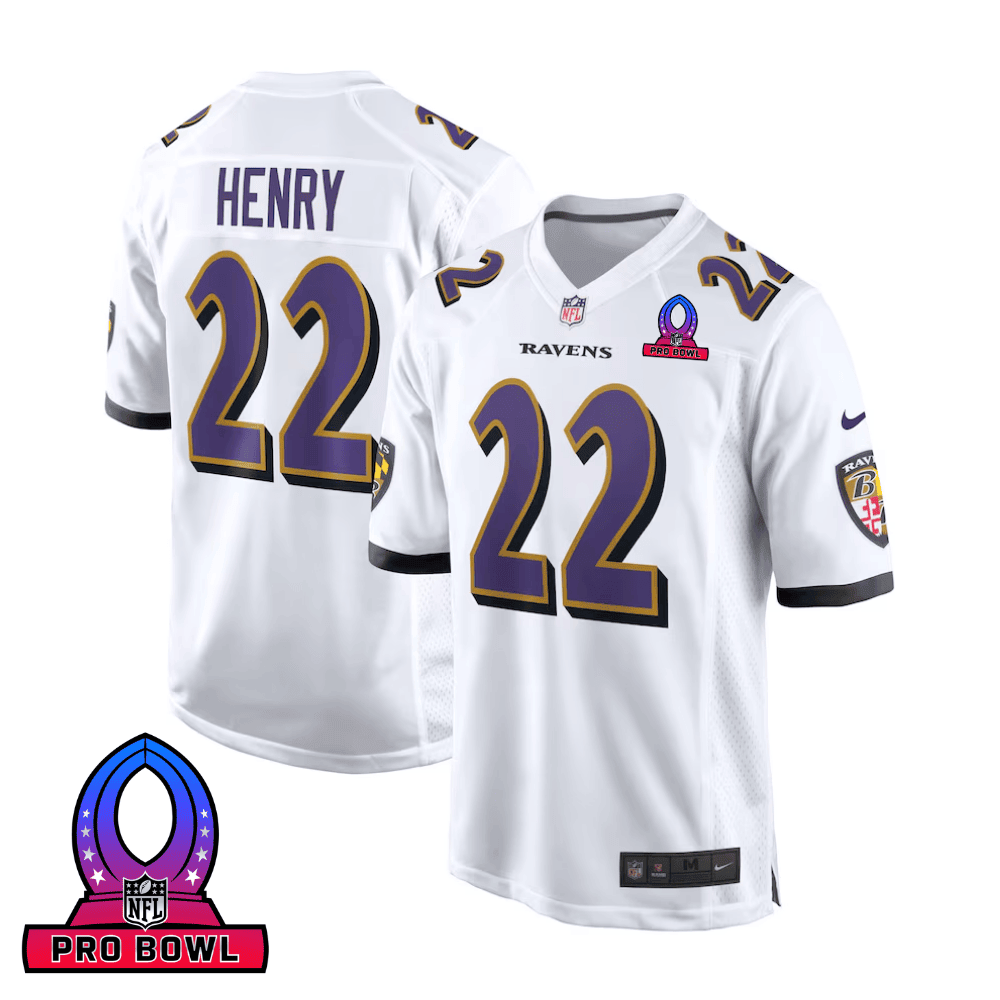 Derrick Henry 22 Baltimore Ravens 2025 Pro Bowl Patch Game Men Jersey - White