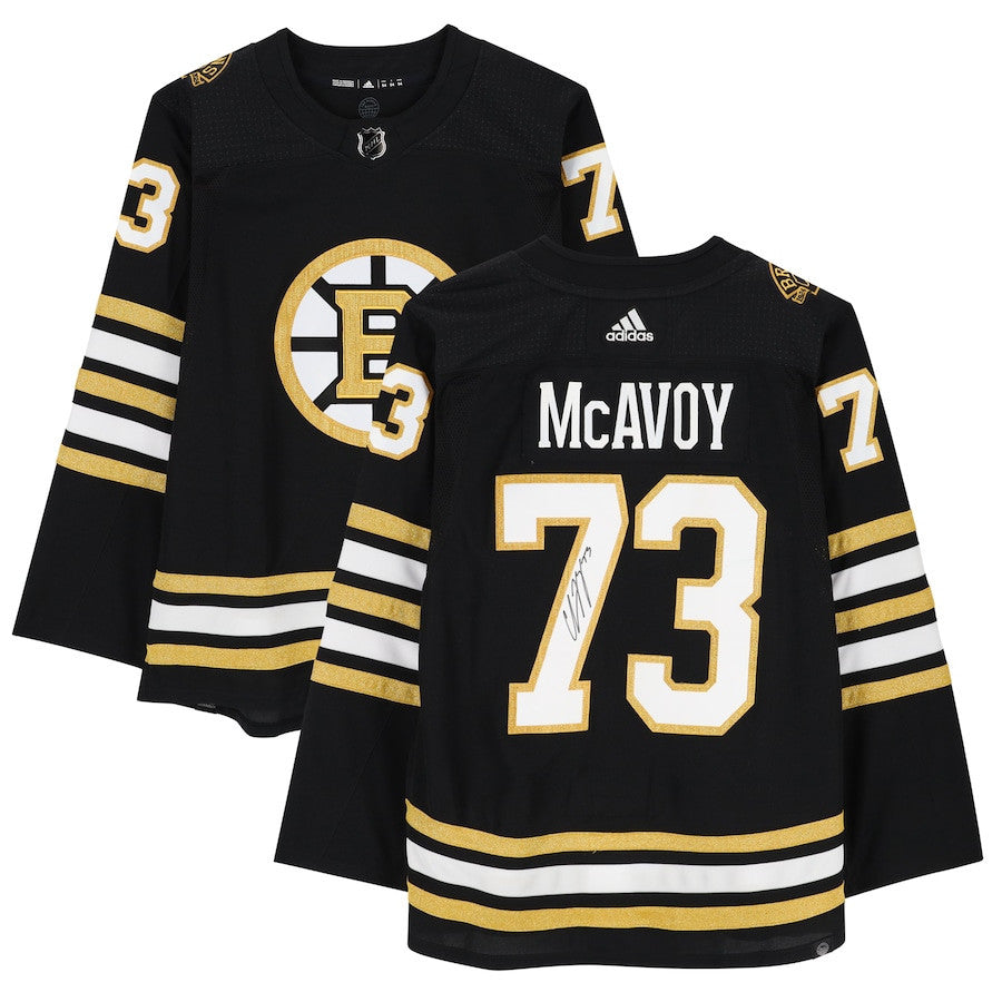 Charlie McAvoy 73 Signed Boston Bruins Autographed 100th Anniversary Patch Jersey - Black