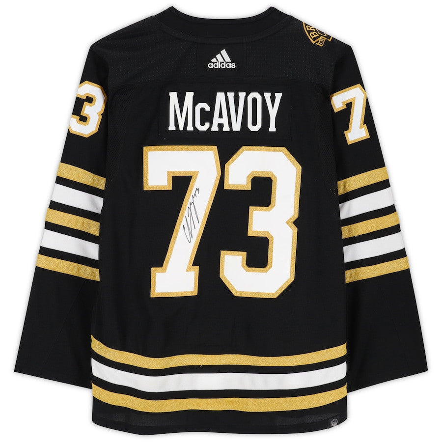 Charlie McAvoy 73 Signed Boston Bruins Autographed 100th Anniversary Patch Jersey - Black