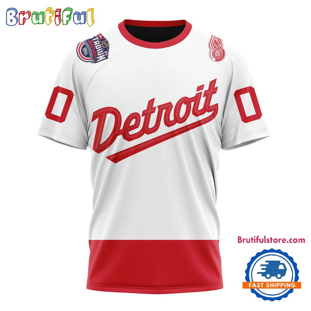 Detroit Red Wings 2025 Stadium Series Design Custom Name Number All Over Printed T-shirt - White
