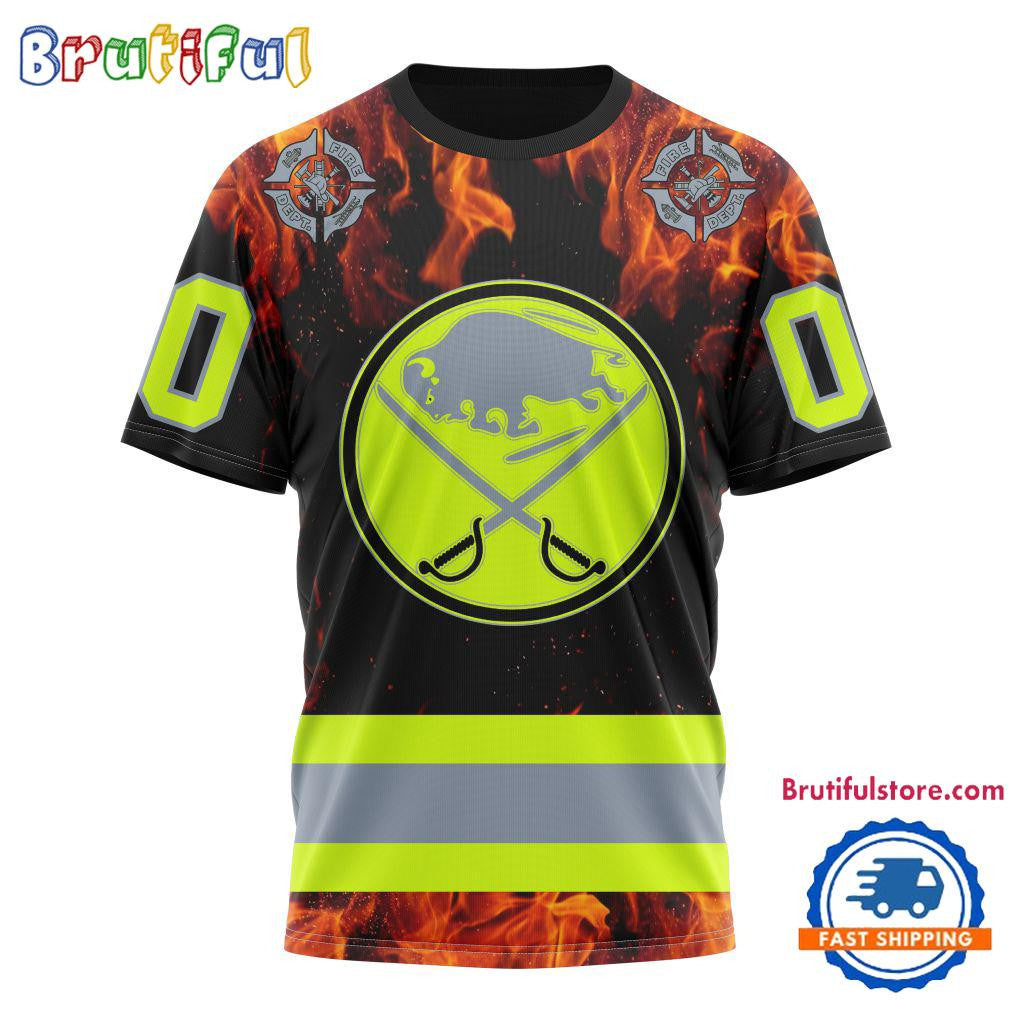 Buffalo Sabres Special Honoring Firefighters Custom Name Number All Over Printed T-shirt - Black