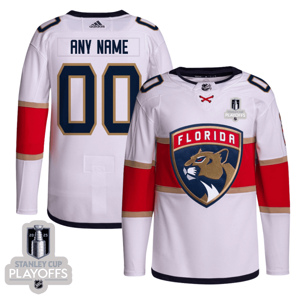 Florida Panthers 2025 NHL Playoffs Patch Away Men Custom Jersey - White