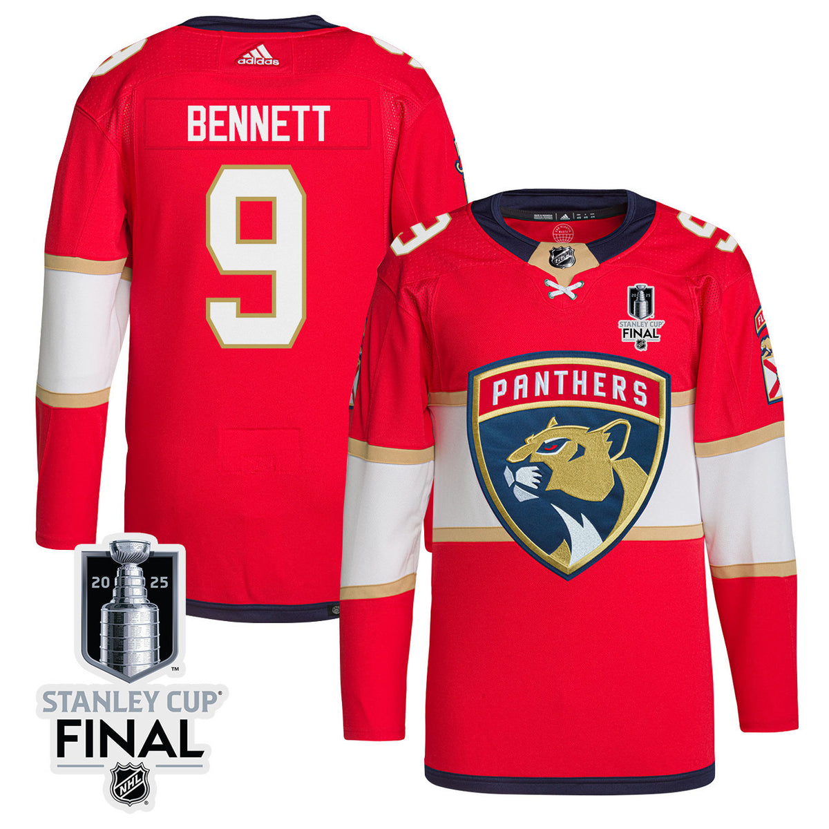 Sam Bennett 9 Florida Panthers 2025 STANLEY CUP Final Patch Home Men Jersey - Red