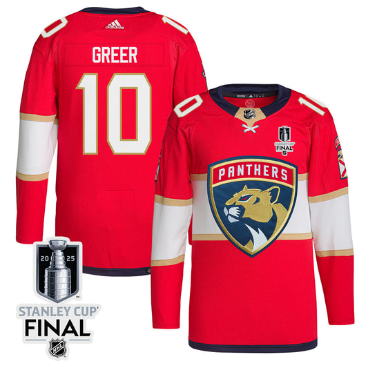 A.J. Greer 10 Florida Panthers 2025 STANLEY CUP Final Patch Home Men Jersey - Red