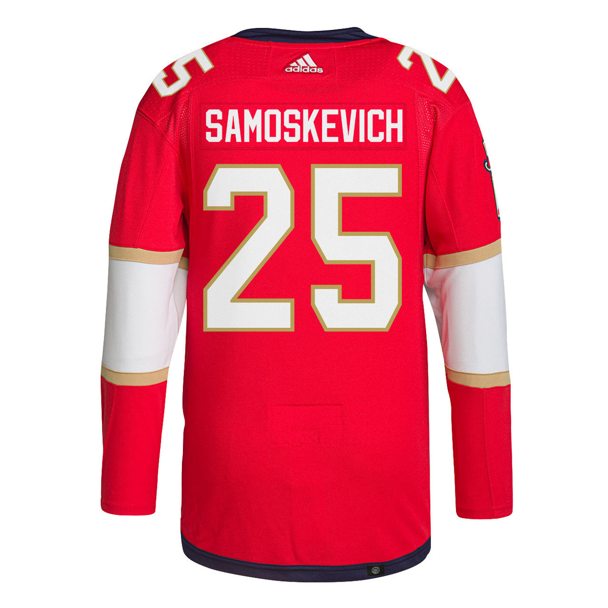 Mackie Samoskevich 25 Florida Panthers 2025 STANLEY CUP Final Patch Home Men Jersey - Red