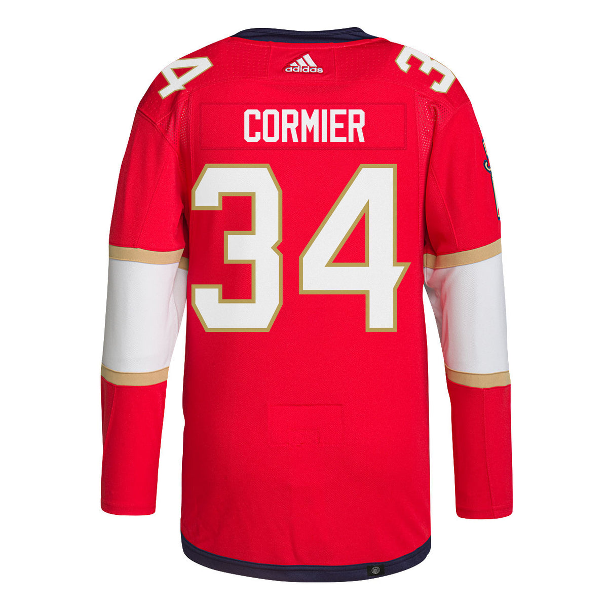 Evan Cormier 34 Florida Panthers 2025 STANLEY CUP Final Patch Home Men Jersey - Red