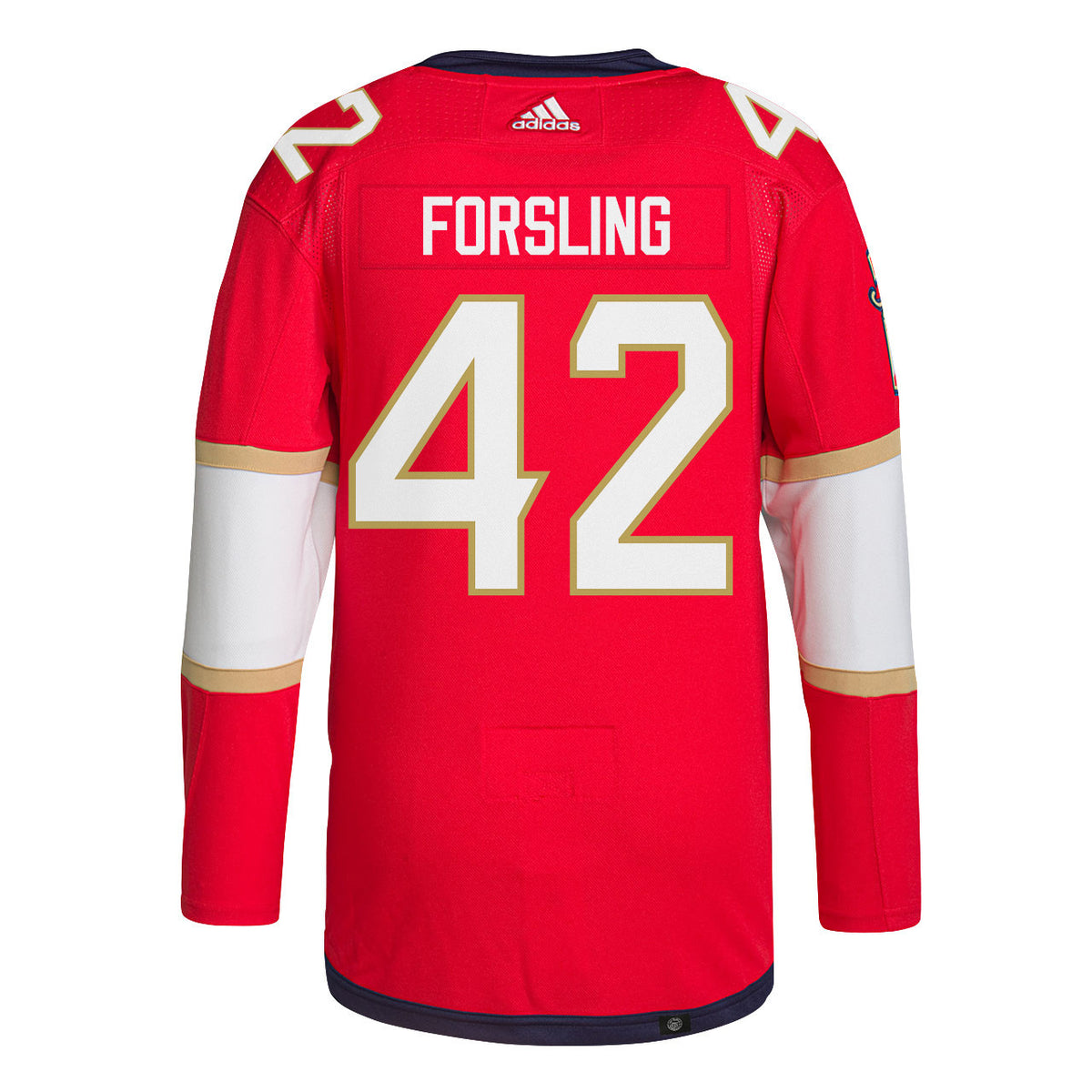 Gustav Forsling 42 Florida Panthers 2025 STANLEY CUP Final Patch Home Men Jersey - Red